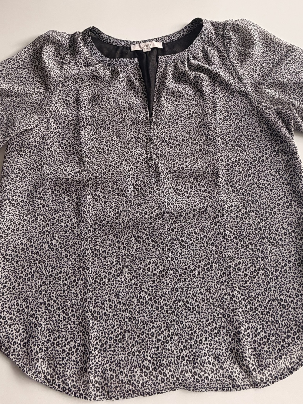 LOFT Black and White Leopard Print Short Sleeve Blouse